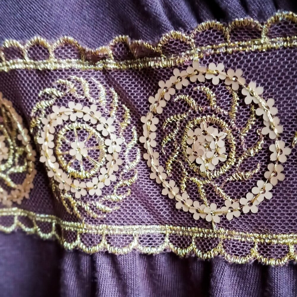 Pretty Maurices Women's Kimono Sleeve Brown Empire Waist Top w/Gold Details - Picture 12 of 15
